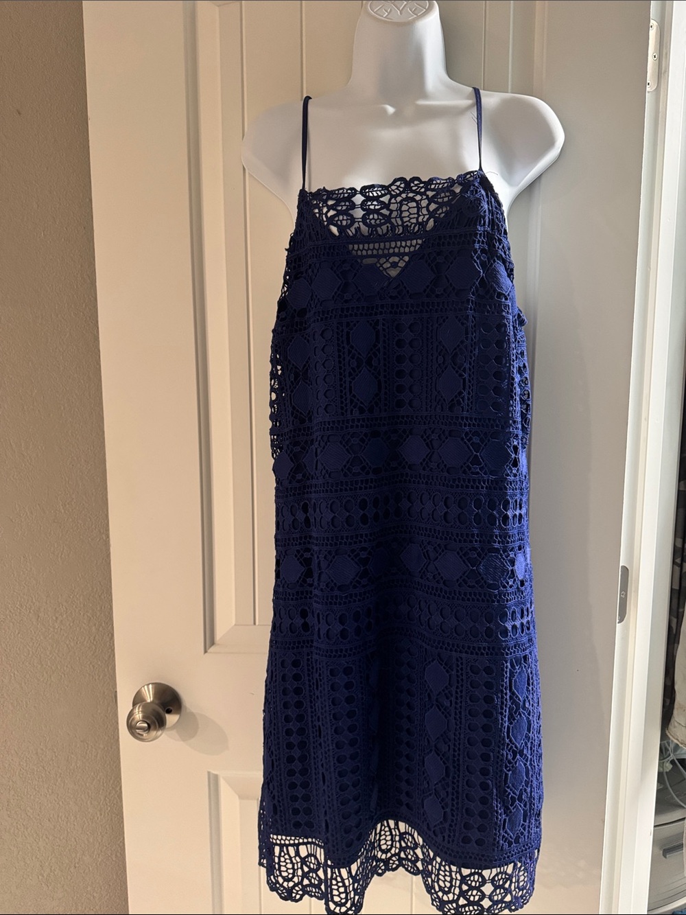 Francesca's Collections Navy Crochet Spaghetti Strap Dress